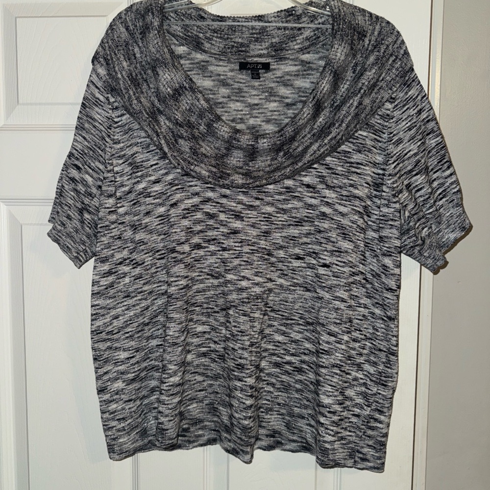 Apt. 9 Black and White Space-Dye Cowl Neck Short Sleeve Tee